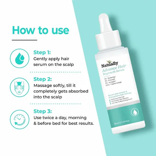 Natually Advance Hair Regrowth Serum - Boost Hair Growth & Reduce HairFall & 30ml