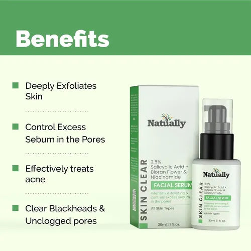 Natually skin clear serum - 2.5% Salicyclic acid + Bioran flower &Niacinamide