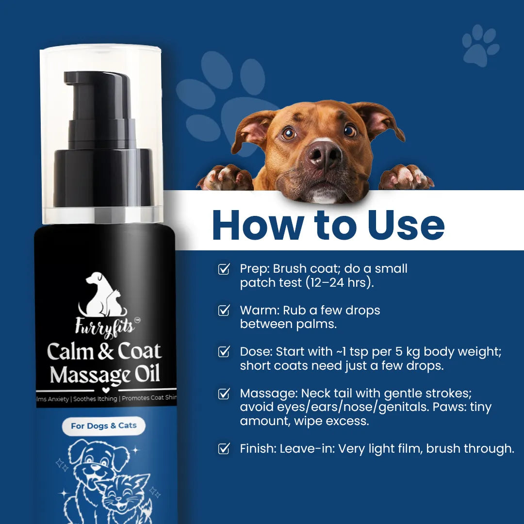 Furryfits Calm & Coat Massage Oil for Dogs & Cats - Ayurvedic Cold-Pressed Blend, 100 ml