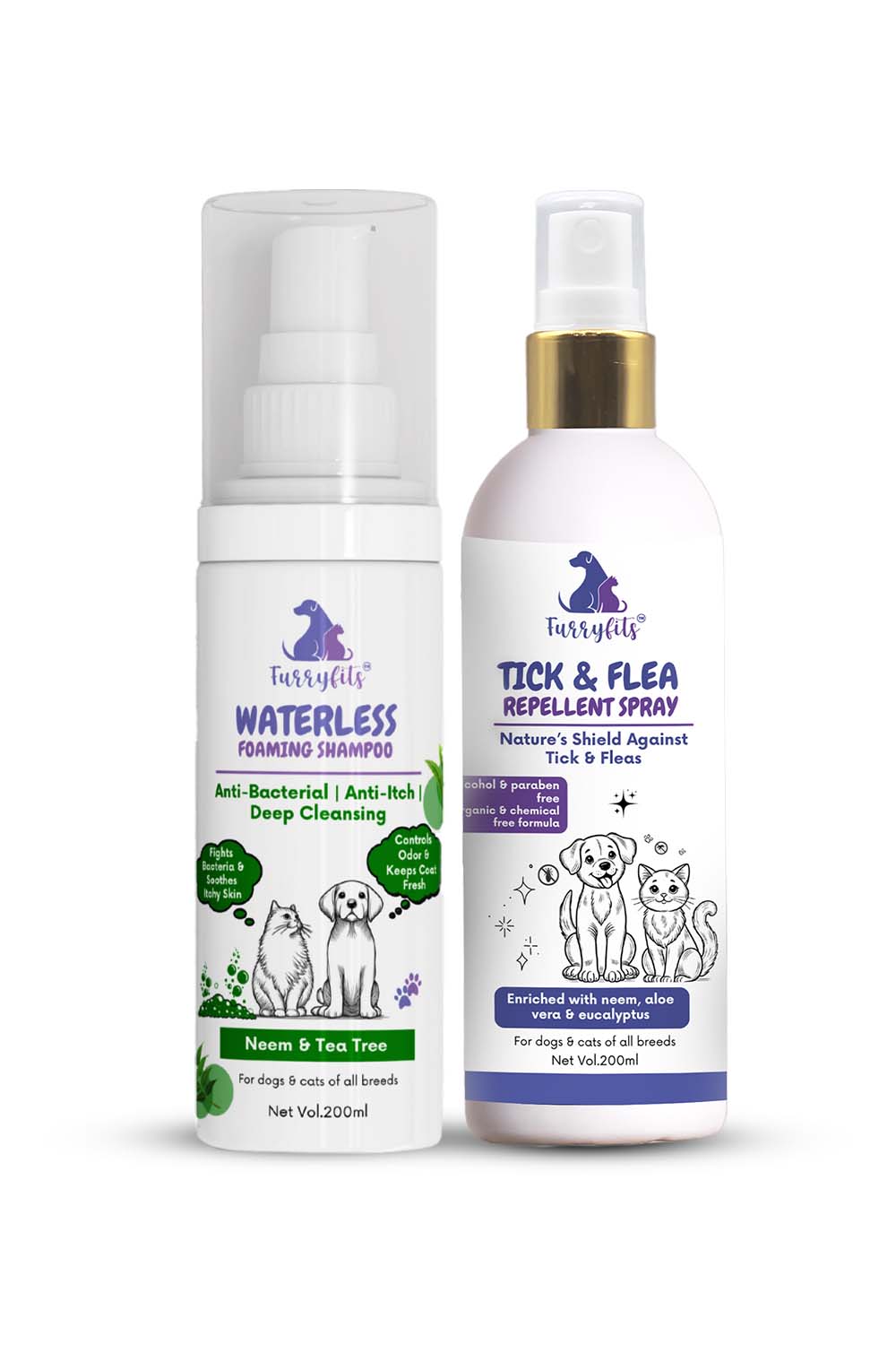 Pet Shampoo & Flea Spray Kit – Neem Waterless + Tick Repellent